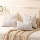 Hckot Set of 2 Farmhouse Throw Pillow Covers 18 x 18 Striped Linen Decorative Pillows Case for Sofa Couch Chair Bedroom Modern Decor(Grey) Hckot