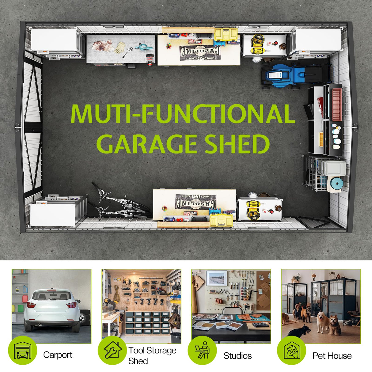 Jocisland 13.2x20.7x8 Ft Carport, Metal Carport with 2 Lockable Doors and 4 Windows, Heavy Duty Carport for Car, Truck, Boats Jocisland
