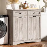 Spurgehom Double Tilt Out Trash Cabinet 13 Gallon Kitchen Waste Bins, Laundry Hamper Tilt Out Pet Proof Hidden Wooden Trash Bin for Kitchen, Grey Spurgehom