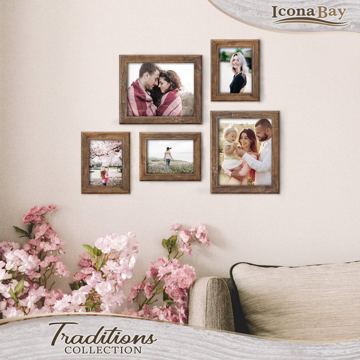 Icona Bay 5x7 Chestnut Brown Picture Frame, Rustic Wood Pattern, Lightly Distressed Frame for Table Top Display or Wall Mount, Traditions Collection Icona Bay