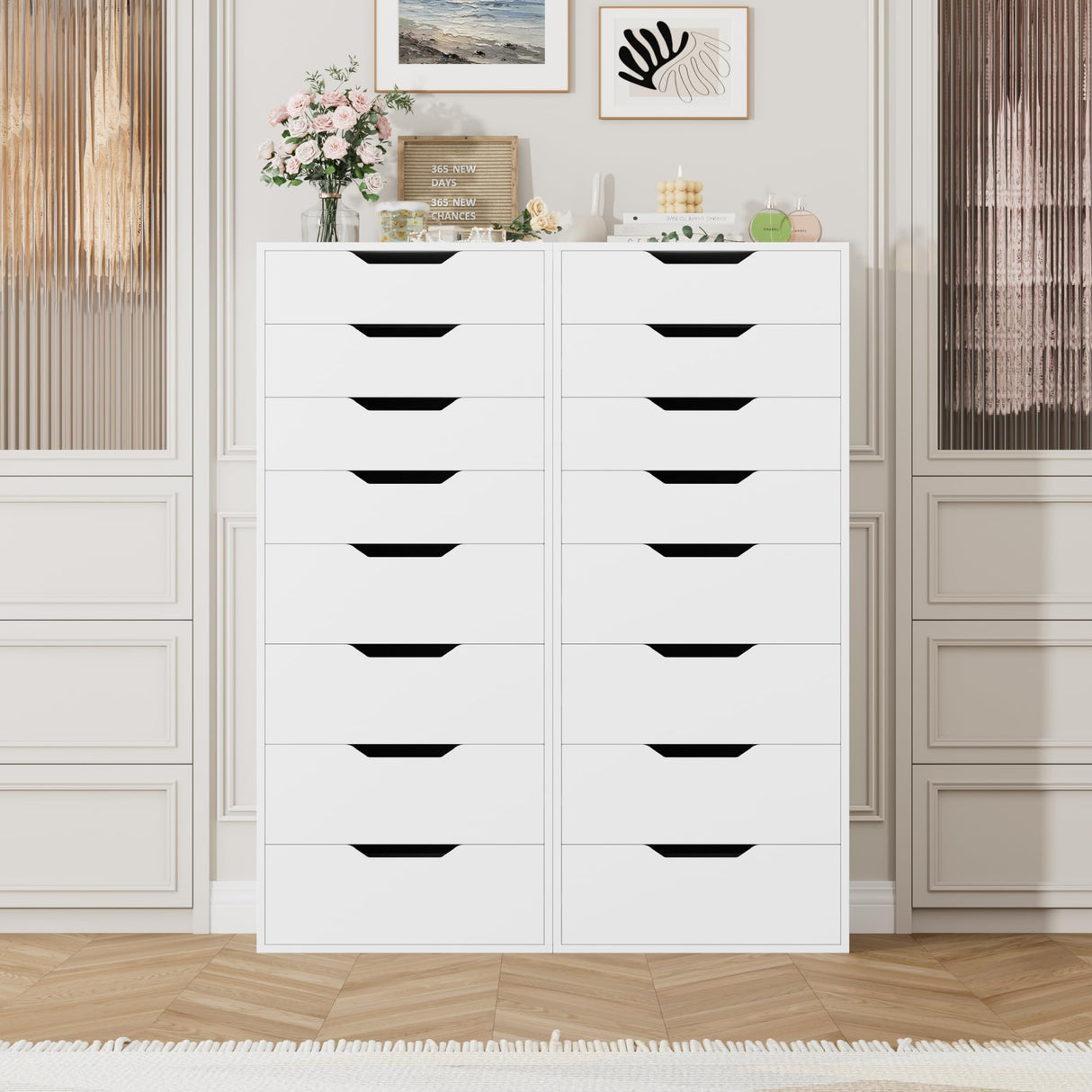 FACBOTALL Tall White Dresser, 8 Drawer Dresser with Groove Handles, White Tall Dressers, Modern Chest of Drawers with Large Storage Space for Home Office FACBOTALL