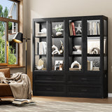 BROTTAR Display Cabinet with LED Lights, Curio Storage Cabinet with Acrylic Doors & 2 Drawers, 67" Bookcase Display Case for Collectibles, Human Body Sensor, Home Office, Living Room, Black BROTTAR