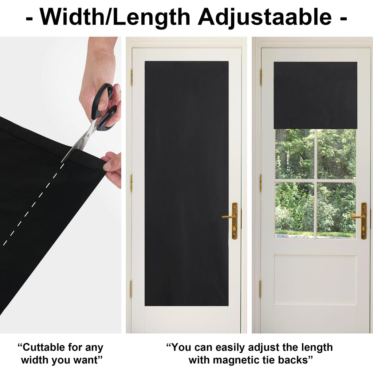 RYB HOME Black 100% Blackout Cordless Roller Shades Cuttable for Windows and Doors with 2 Magnetic Tie Backs Easy to Lift, No Drill Privacy Blinds with Customizable Width, W36 x L72, 1 Panel RYB HOME