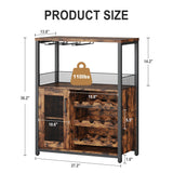 GarveeHome 3-Tier Wine Bar Cabinet with LED Lights, Detachable Wine Rack and Storage Space, Buffet Cabinet with Glass Holder and Mesh Door, for Kitchen, Living Room and Bar, Rustic Brown GarveeHome