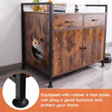 TC-HOMENY Cat Litter Box Enclosure Cabinet Storage Wooden Hidden Cat Washroom Furniture with 2 Doors, Drawers TC-HOMENY
