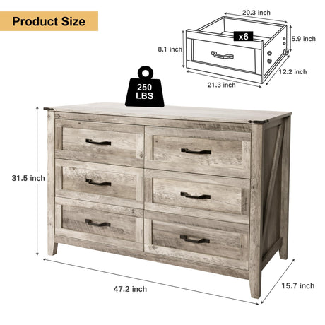 NEDYO 4PCS Farmhouse Dresser Set, Dresser and Nightstand Sets, Rustic Wooden Dresser Set. Including 6 Drawer Dresser & 4 Drawer Dresser & 2 Drawer Nightstand Set of 2 with USB. Light Rustic Oak NEDYO