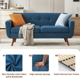 Tbfit 65" W Loveseat Sofa, Mid Century Modern Decor Love Seat Sofas and Couches for Living Room, Button Tufted Upholstered Small Couch for Bedroom, Solid and Easy to Install Love Seats Furniture, Blue Tbfit