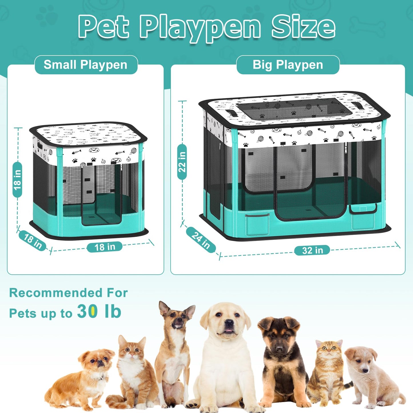 BUFOR Portable Cat Playpen, Foldable Pet Dog Playpen with Pet Pee Pad, (Indoor/Outdoor) for Kitten Puppy Play Pen, Collapsible Cats Enclosure Cages Tent with Carrying Case, 600D Oxford, 32"x2 - WoodArtSupply