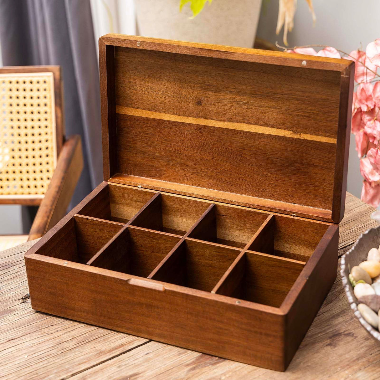 Acacia Wooden Tea Bag Organizers, Tea packet Storage Boxes, Tea Caddy for Tea Bags Chest, Teabag Holder Containers, Teabox Station Display, Organizador De Tes Caja Para Te, 8 Compartments FLYIEE