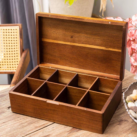 Acacia Wooden Tea Bag Organizers, Tea packet Storage Boxes, Tea Caddy for Tea Bags Chest, Teabag Holder Containers, Teabox Station Display, Organizador De Tes Caja Para Te, 8 Compartments FLYIEE