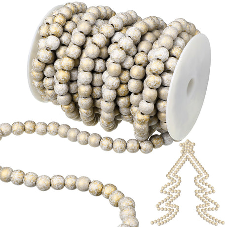 Libima 26 Feet Christmas Wooden Bead Garland Christmas Tree Decorations Rustic Farmhouse Bead Garland Bead Garland Boho Vintage Garland for Xmas Tree Holiday Decorations(Gold) Libima