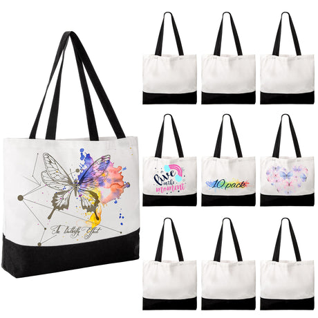 Joyclub 10 Pack Large Canvas Tote Bags Bulk Sublimation Blanks with Long Handle 18.5 x 15 x 4 inch Polyester Bags Wide Reusable Grocery for DIY Decorating Crafting Painting Shopping Joyclub