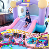 Inflatable Bounce House for Kids 3-6 with Water Slide Ball Pit Pool & 50 Ocean Balls, 5 in 1 Bouncy Castle w/ 6 Sticky Ball Dart Board Game, Basketball Hoop, Storage Bag & Blower Indoor Outdoor Party ROOJER