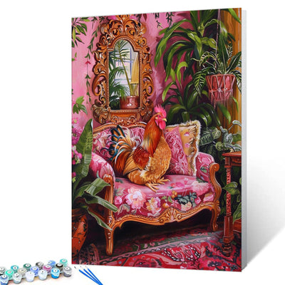 Animal Rooster Paint by Numbers Boho Paint by Numbers Kits Children,Botanical Room Painting on Canvas Funny Pink Set for Home Decor and Gift for Festival Without Framed 16''W x 20''H