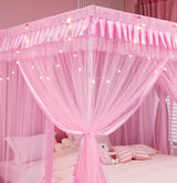 Mengersi 4 Corners Post Canopy Bed Curtains for Girls Full Size - Royal Luxurious Cozy Drape Canopy Bed Frames Netting for Kids Adults- Cute Princess Bedroom Decoration (Pink) Mengersi