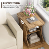 Condemo Modern Farmhouse End Table with Storage, 3-Tier Narrow Country Side Tables for Small Spaces, Nightstand for Bedroom & Living Room, Wooden Bedside Table, Easy Assembly, Light Brown Condemo