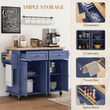 HOMCOM Kitchen Island on Wheels, Rolling Cart with Rubberwood Top, Spice Rack, Towel Rack and Drawers for Dining Room, Navy Blue HOMCOM