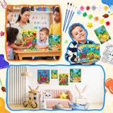 4 Pack Paint by Numbers for Kids Ages 6-8 8-12, Pre-Drawn Canvas Painting Kit with 12 Acrylic Paints & 8 Brushes, DIY Canvas Art Kits for Kids Painting Activities, Classroom Crafts, Wall Decor MGparty