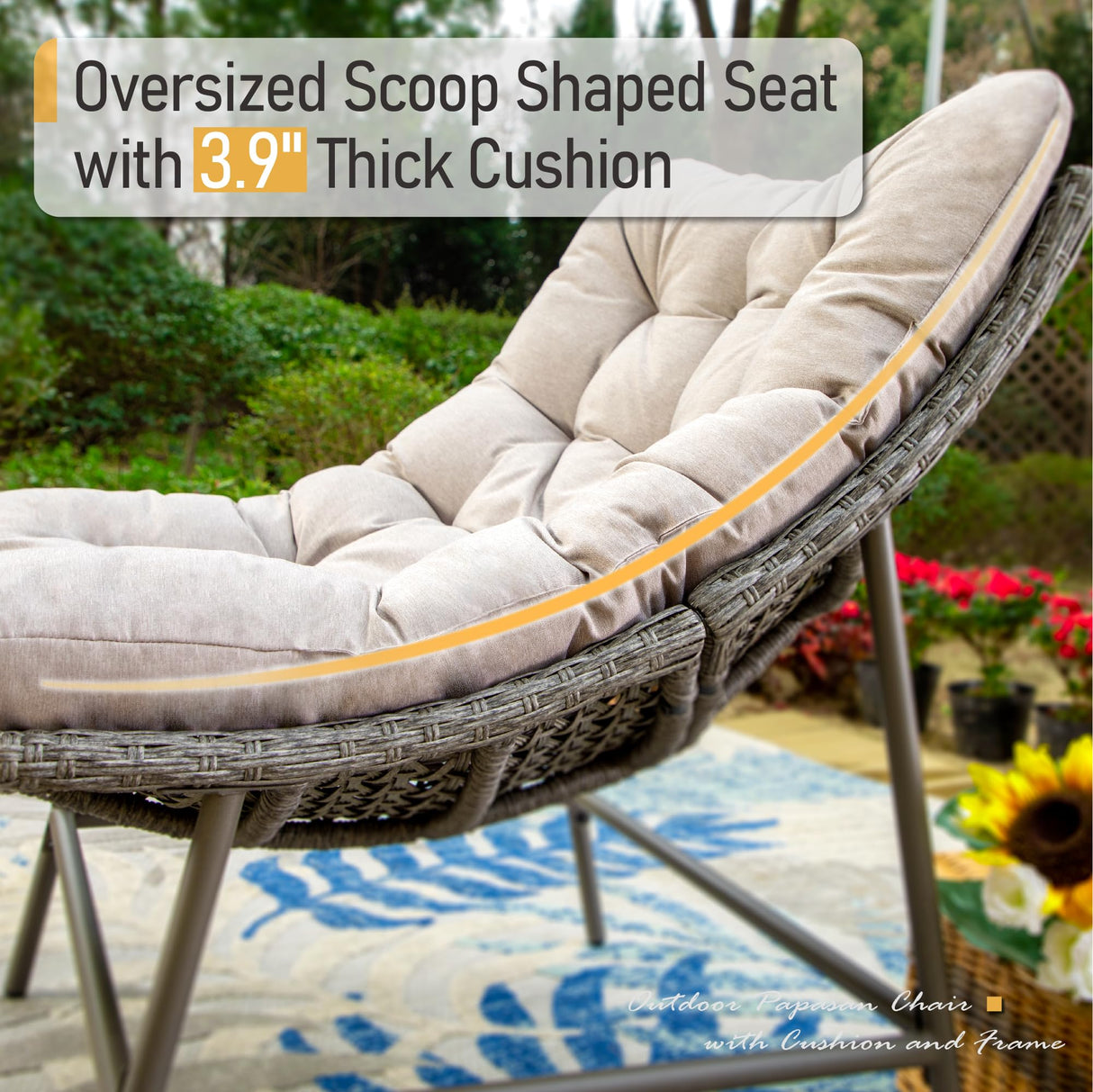 Sophia & William Outdoor Papasan Chairs with Cushion and Frame, Comfy Patio Chairs, Oversized Padded Lounge Chairs Set of 2, 350Ibs Capacity, Indoor & Outdoor Use Sophia & William