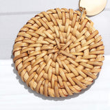 Long Necklace and Rattan Earrings Set for Women Handmade Long Tassel Rattan Necklace Wicker Earring Lightweight Weave Statement Jewelry (Brown) UYT