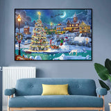 Christmas Night Diamond Painting, DIY 5D Diamond Painting Kits for Adults Full Drill, Christmas Tree with Moon Diamond Painting Well Decor 28x16 inch MBNTJHT