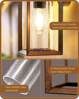 EDISHINE Dusk to Dawn Outdoor Wall Lights, Farmhouse Exterior Lighting Fixtures with Seeded Glass, Wood Grain Finish Porch Light Wall Mount Lantern Waterproof Outside Wall Sconce Lamp, E26 Base EDISHINE