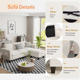 ZeeFu Convertible Sectional Sofa Couch,Classic 3 Seat L-Shaped Sofa Set with Movable Ottoman, Modern Beige Velvet Fabric Upholstered Small Sectional Sofa Couch for Small Apartment Living Room Office ZeeFu