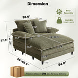WESTSETLUX 55" W Oversized Chaise Lounge Sofa Couch with 5-Position Adjustable Backrest, Corduroy Sleeper Chair Sofa Bed, Reading Chair ‌with Deep Seat, Cloud Couches for Living Room, Bedroom, Green WESTSETLUX