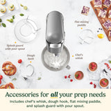 Cuisinart Stand Mixer, 12 Speeds, 5.5-Quart Mixing Bowl, Chef's Whisk, Flat Mixing Paddle, Dough Hook, and Splash Guard with Pour Spout, Silver Lining, SM-50BC, Silver Lining Cuisinart