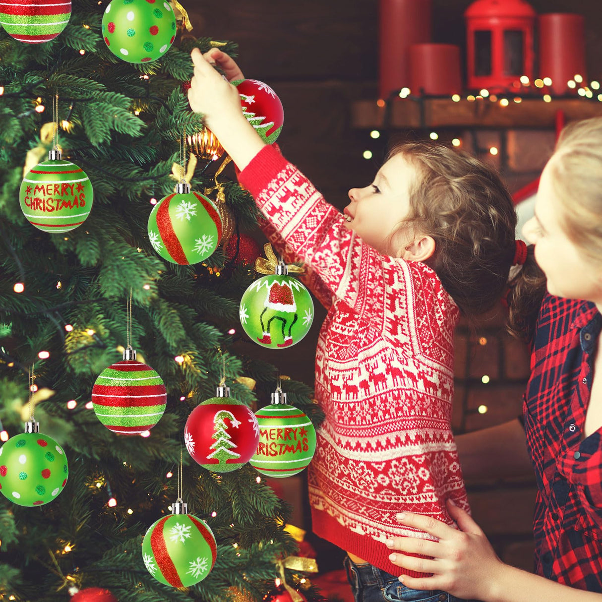 Wninbu 12 Pcs 2.4 Inch Christmas Ball Ornaments for Tree,Red and Green Glittering Hanging Bulbs Pendants for Christmas Tree Decorations Wninbu