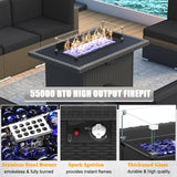 LayinSun 10 Piece Patio Furniture Set with 44" Propane Gas Fire Pit Table, Outdoor Sectional Conversation Set Wicker Rattan Sofa Set with Coffee Table LayinSun