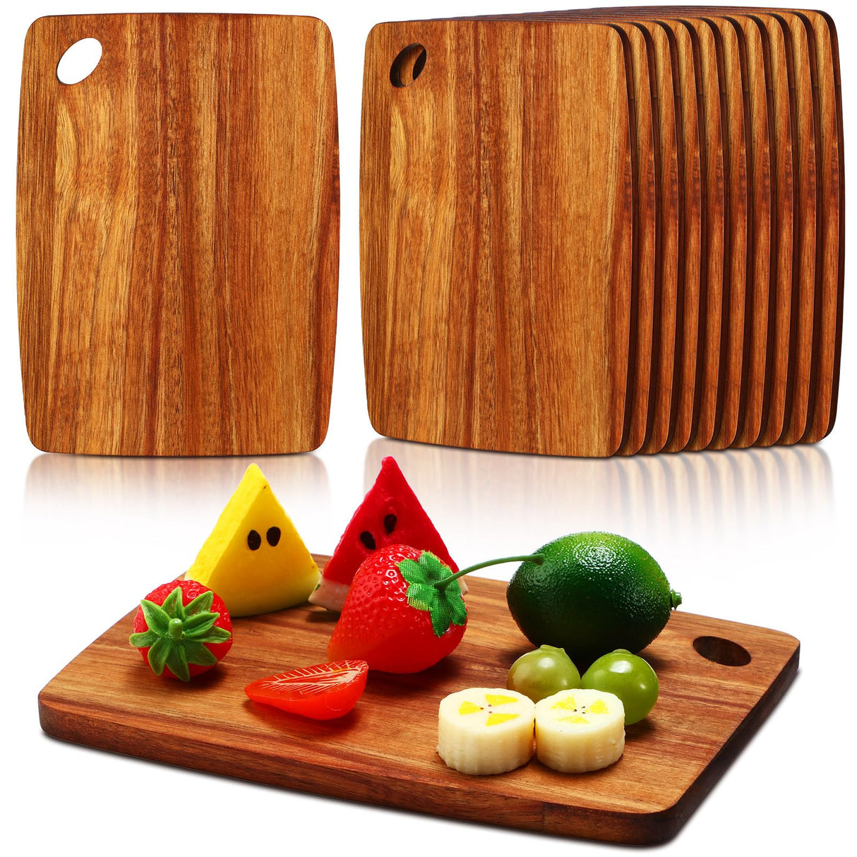 FoldTier 12 Pcs Bulk Wooden Cutting Board Small Kitchen Charcuterie Board with Handle Blanks Serving Cutting Board Tray with Oval Hole in Corner Housewarming Gift, 8 x 6 Inch(Acacia Wood) FoldTier