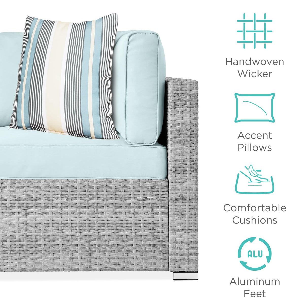 Best Choice Products 7-Piece Modular Outdoor Sectional Wicker Patio Conversation Set w/ 2 Pillows, Coffee Table, Cover Included - Gray/Pastel Blue Best Choice Products