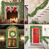 Christmas Garland with Lights, 50 LEDs 9FT Prelit Garland Battery Operated Outdoor Indoor Christmas Decorations Lighted Garland for Stairs Railing Fireplace Mantle Front Door Home Holiday Decor Xander