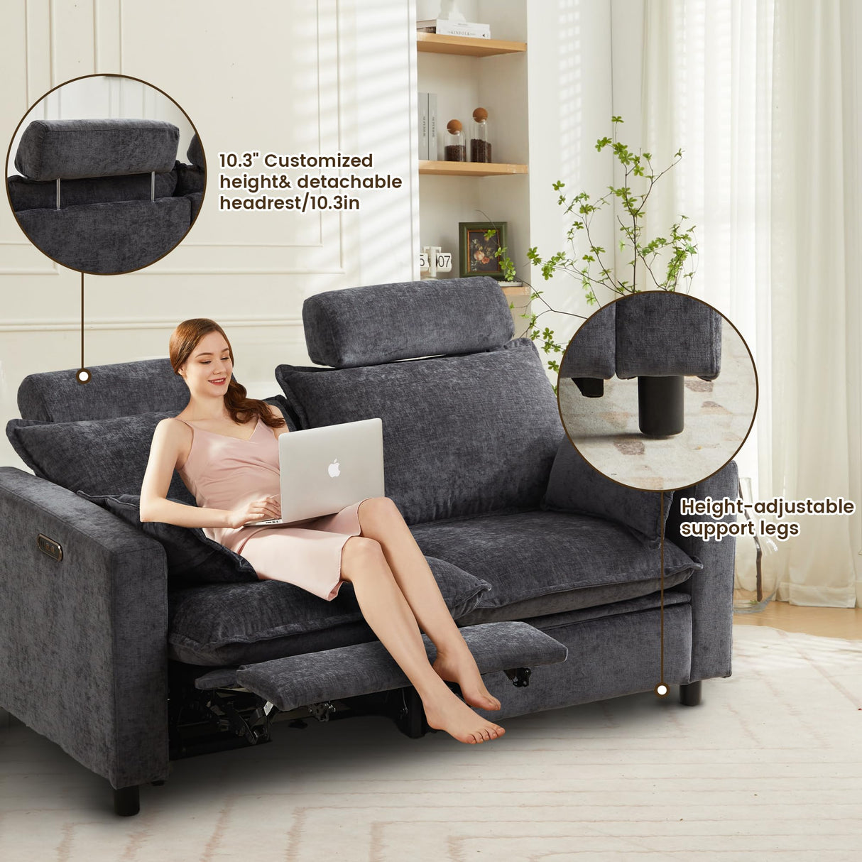 GUEAPY Cloud Couch Power Reclining Sofa Loveseat-Oversized Reclining Sectional Couches, Modern Power Recliner Sofa/Couches for Living Room, Comfortable Recliner Couches with Soft Upholstery Pillows GUEAPY