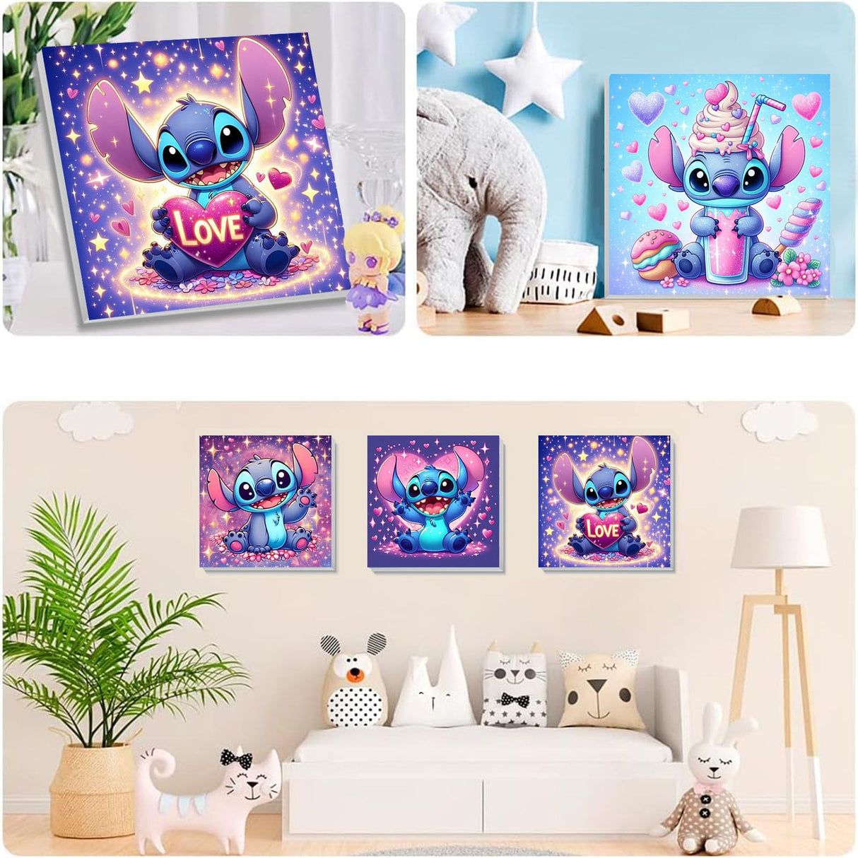 KOJEFCV 4 Pack Cartoon Paint by Numbers for Kids with Framed Canvas-with Wooden Easel, Paint by Number for Kids Ages 4-8-12, DIY Easy Acrylic Oil Painting Kits for Home Wall Decor (8X8inch) KOJEFCV