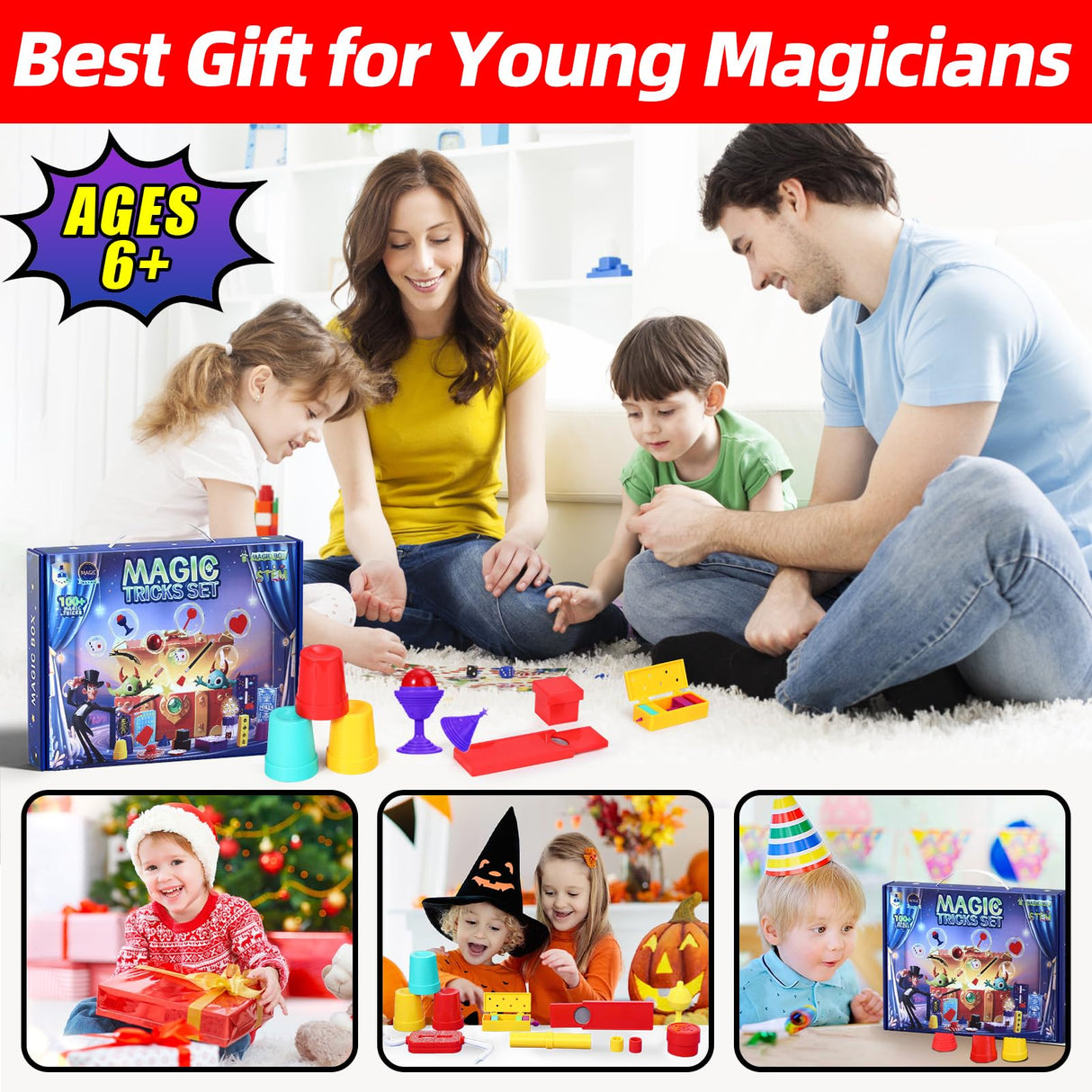 Magic Tricks Kit, 30 in 1 Magic Tricks for Kids Age 6 7 8 9 10 11 12, Magician Costume for Pretend Play with Magic Props & Instruction for Beginners, Christmas Halloween Birthday Gifts for Kids luluckck