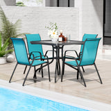 TLSUNNY Patio Dining Set 5 Pieces, All Weather Outdoor Furniture W/30"X 30" Table and 4 Stackable Textilene Chairs, Metal Table and Chairs for Lawn, Garden, Poolside, Backyard (Umbrella not Included) TLSUNNY