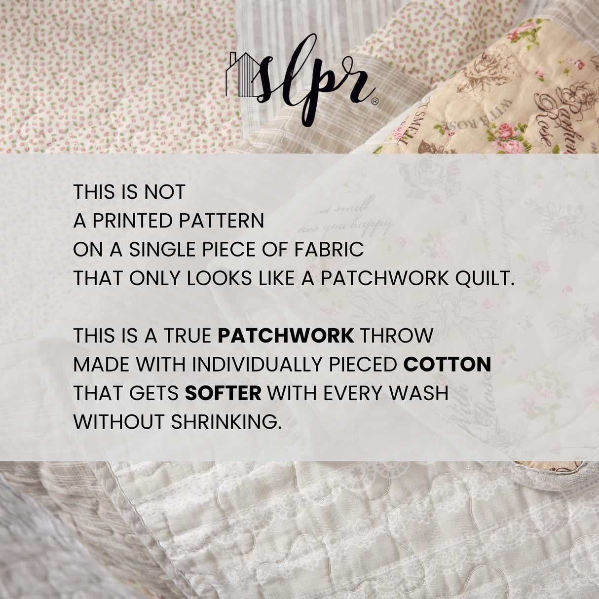 SLPR Cotton Quilted Throw Blanket, 50" x 60" Floral Farmhouse Patchwork Quilt, Shabby Chic Patchwork Throw Lap Quilt for Couch, Country Lane SLPR