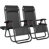 Yaheetech Zero Gravity Recliners Outdoor Adjustable Folding Reclining Lounge Chairs w/Pillows, Cup Holder Trays and Carry Strap for Patio Backyard Beach Black Set of 2 Yaheetech