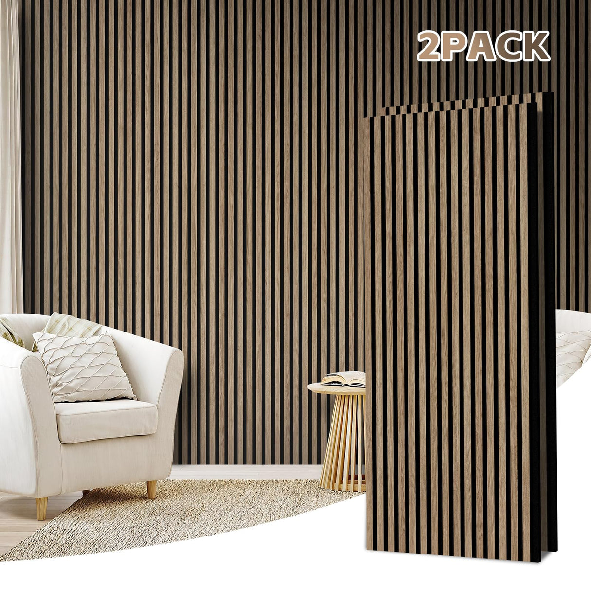2-Pack 47.3"x23.6" Walnut Acoustic Wood Slat Wall Panels - Soundproof 3D Textured Panels for Noise Reduction & Modern Interior Decor | Easy Install for Living Room, Bedroom & Office laapee