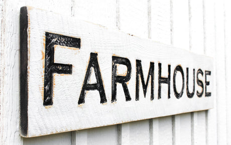 FARMHOUSE Sign - Carved in a 48"x10" Solid Wood Board | Rustic Distressed | Vintage Country Decor | Handmade in NC Americana Signs