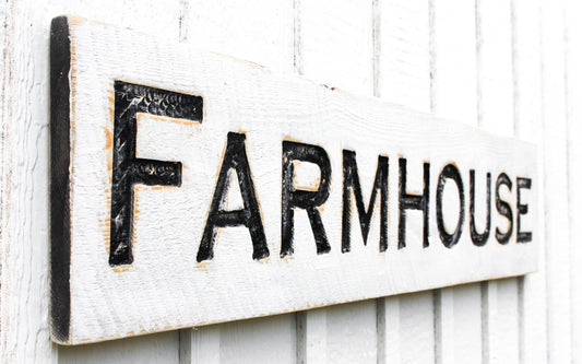 FARMHOUSE Sign - Carved in a 48"x10" Solid Wood Board | Rustic Distressed | Vintage Country Decor | Handmade in NC - WoodArtSupply