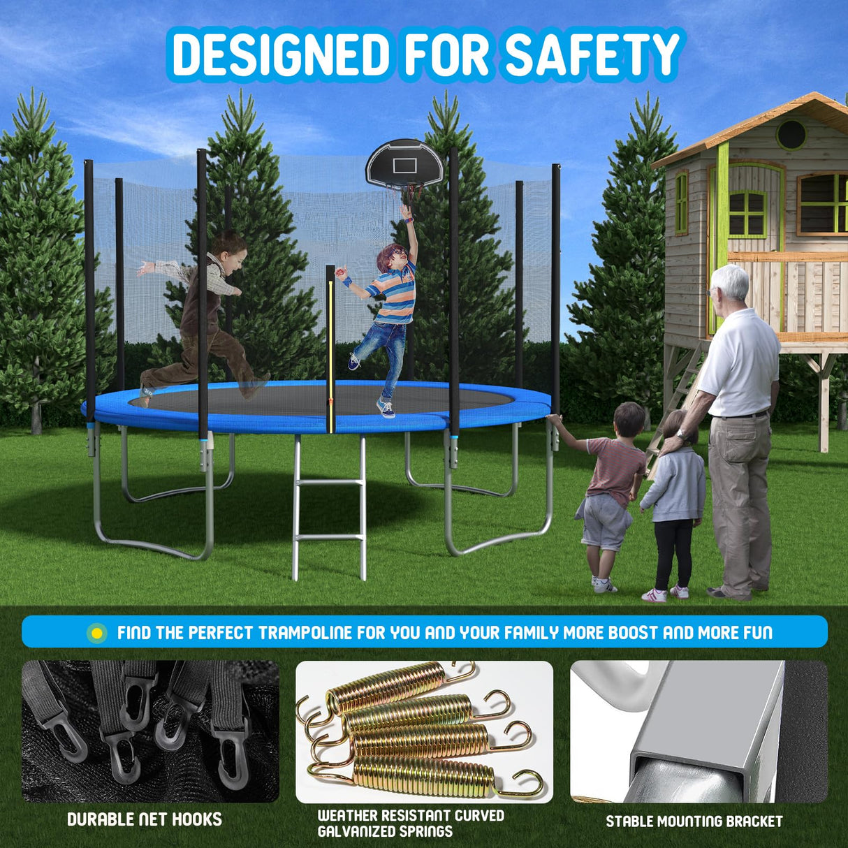 Tranpoline 12FT Tranpoline with Safety Enclosure Net,Tranpolines with Basketball Hoop,Outdoor Tranpoline and Tranpolines for Kids and Adults for Backyard Park ASTM Approved SENCHO GINSYTALIOR