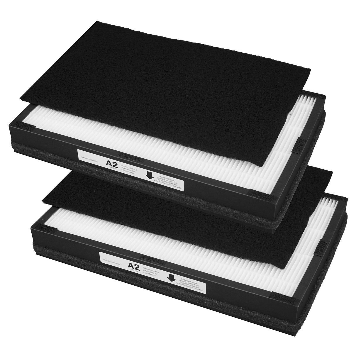 A2 Size H13 True HEPA Replacement Filter, Compatible with Filtrete Room Air Purifier Devices FAP-C02-A2, FAP-C03-A2, FAP-T03-A2, Part # 1150101, 2 HEPA + 2 Carbon pre-filters, 2 Pack WOCASE