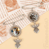 Framendino, 4 Pack Sublimation Blank Bouquet Photo Charms Pin Pouch with Angel Pendant Wedding Memory Bridal Bouquet Picture Charm Clip Bouquet Memorial Charm DIY Jewelry Making 1 Sheet Round Framendino