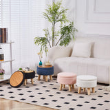 Wimarsbon Storage Ottoman, Modern Round Footrest with Soft Padded Seat, Teddy Velvet Footstool with Wood Legs, Accent Small Table or Plant Stand for Hallway, Living Room (Cream) Wimarsbon