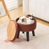 Cpintltr Storage Ottoman Footstool Round Footrest with Removable Lid Soft Padded Foot Stool with Solid Wood Legs Side Table with Storage Step stool Extra Seating for Hallway Living Room Bedroom Coffee Cpintltr