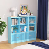 Adompacat Cube Bookshelf Storage Organizer Bookcase,8 Cube Open Mid-Centur Shelf,Freestanding Display Bookshelve, Modern Wide Kids Toy Shelf with Drawers for Bedroom Living Room Office,Blue Adompacat