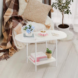 OYEAL White Coffee Table for Living Room, Small Oval Coffee Table with Storage and Wood Tabletop, Mid Century Round Center Table for Small Space, Home Office OYEAL